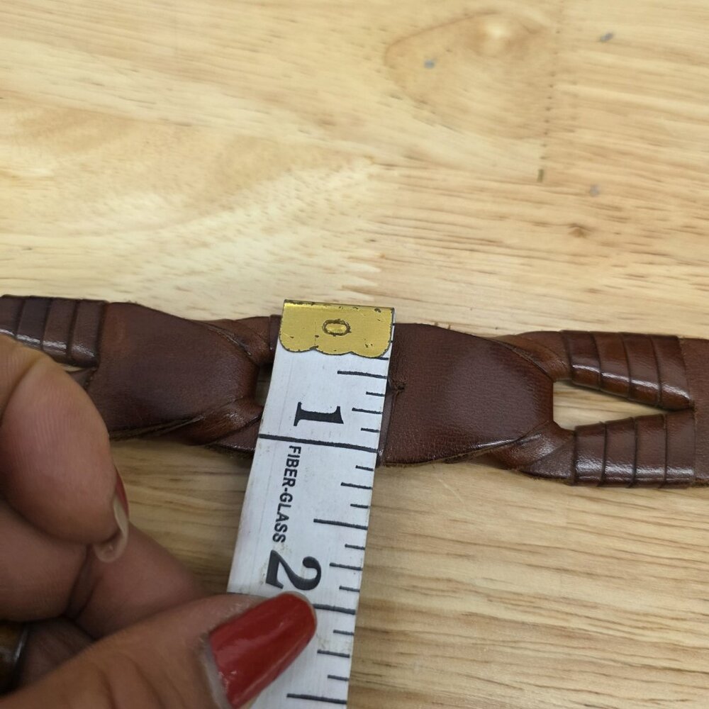 Cale Spanish Brown Leather Braided Boho Western Belt Sz 36 Statement Belt - Picture 8 of 9